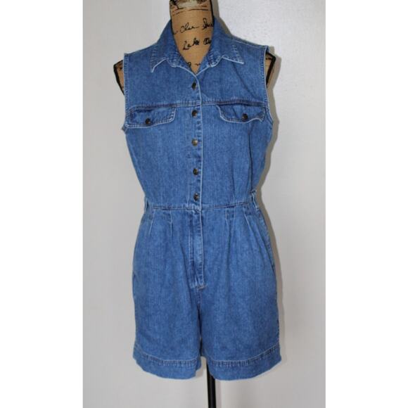Vtg 90s St John’s Bay Blue Denim Sleeveless One Piece Shorts Romper Women’s M - Picture 6 of 9